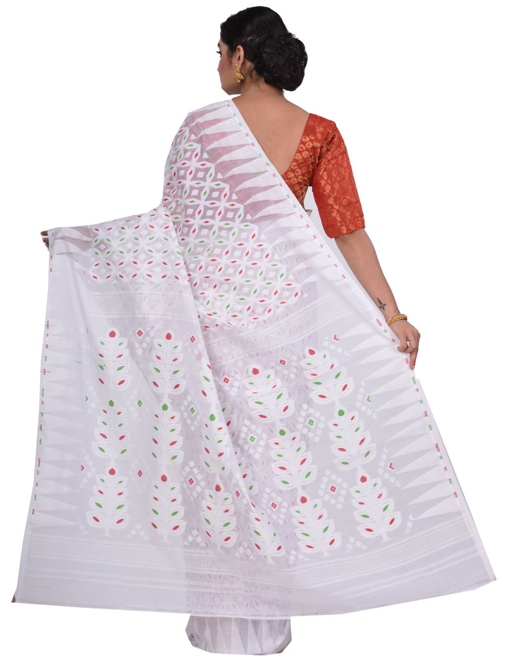 White Pure Cotton Minakari_Jmdni Jamdani Saree (694)